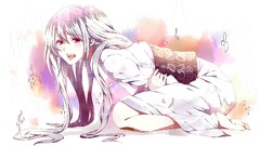 White hair anime girls hatsune miku vocaloid Japanese clothes