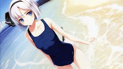 White hair anime girls konpaku youmu touhou video games nipples 