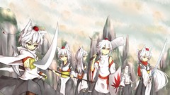 White hair anime girls touhou animal ears inubashiri momiji 