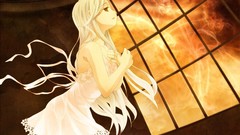 White hair anime girls white dress