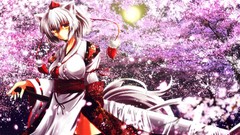 White hair anime girls yellow eyes touhou cherry blossoms 