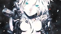 White hair artwork aqua eyes