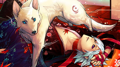 White hair blue eyes purple eyes anime boys Japanese clothes 