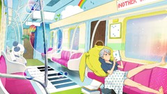 White hair blue eyes reading short hair scenic anime boys