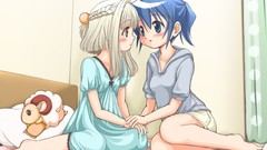 White hair blush blue hair barefoot blue eyes brown eyes 