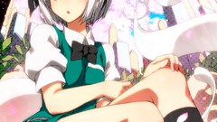 White hair bows anime girls blue eyes short hair konpaku youmu 