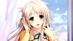 White hair curtains long hair anime girls school uniforms 