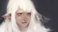 White hair faces anime girls long ears