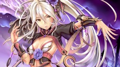 White hair flower in hair golden eyes