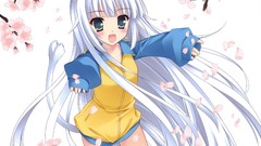 White hair green eyes animal ears tails