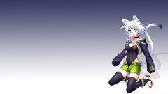 White hair green eyes animal ears tails Simple Background thigh 