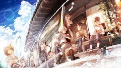 White hair houses outdoors blondes long hair anime girls short 