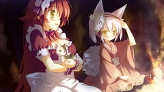 White hair kimono long hair anime girls short hair yellow eyes 