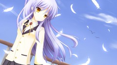 White hair long hair anime girls angel beats yellow eyes 