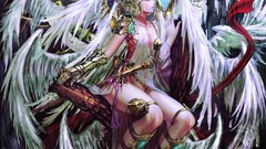 White hair long hair anime girls blue eyes angel wings artwork 