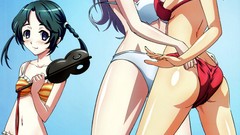 White hair long hair anime girls blue eyes short hair green 