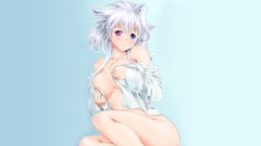 White hair long hair anime girls heterochromia Simple 