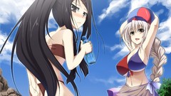 White hair long hair anime girls skies touhou black hair 