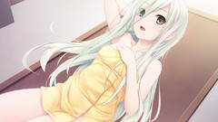 White hair long hair gray eyes anime girls doors indoors towels 