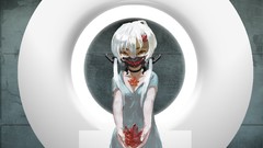 White hair masks anime girls brown eyes hair ornaments