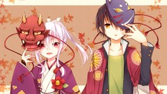 White hair masks anime girls Japanese clothes