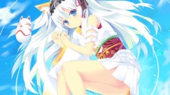 White hair masks long hair anime girls blue eyes animal ears 