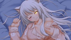 White hair pajamas blush hanekawa tsubasa wink yellow eyes 