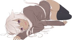 White hair pink eyes anime girls nekomimi animal ears purple 