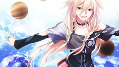 White hair planets skirts long hair blue eyes vocaloid ia open 