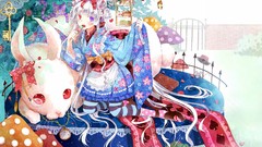 White hair red eyes anime girls Bunnies heterochromia purple 