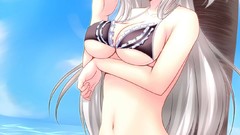 White hair red eyes bare shoulders bikini twintails hair 