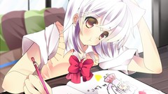 White hair red eyes bows anime girls short hair touhou animal 