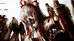 White hair red eyes bows chains long hair anime girls fujiwara 