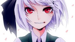 White hair red eyes faces bows anime girls short hair flower 