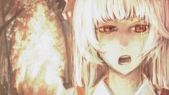 White hair red eyes faces bows shirts suspenders long hair 