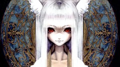 White hair red eyes faces long hair anime girls animal ears 