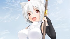 White hair red eyes gloves blush anime girls bare shoulders 
