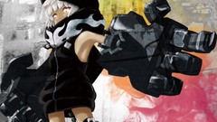 White hair red eyes helmets jackets strength short hair black 