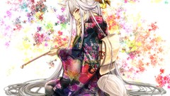 White hair red eyes long hair animal ears tails Japanese 