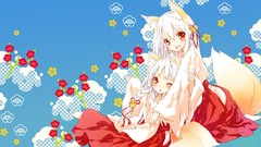 White hair red eyes long hair anime girls animal ears miko 