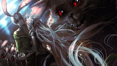 White hair red eyes long hair Bunnies artwork bunny ears 