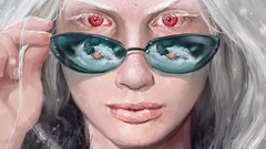 White hair red eyes reflections fantasy art