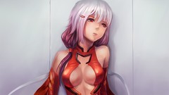 White hair red eyes Ribbons pink hair long hair anime girls 