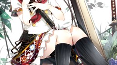 White hair red eyes Ribbons Swords anime girls short hair 