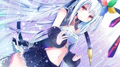 White hair red eyes skirts long hair anime girls animal ears 