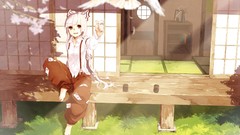 White hair Ribbons doves anime girls fujiwara no mokou touhou 