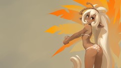 White hair Ropes long hair anime girls bikini orange eyes 