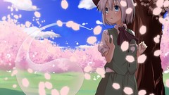 White hair short hair flower petals konpaku youmu touhou cherry 