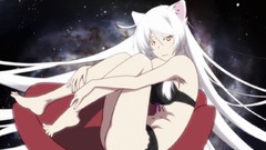 White hair sitting couch long hair lingerie hanekawa tsubasa 
