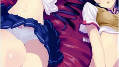 White hair skirts anime girls blue eyes school uniforms black 